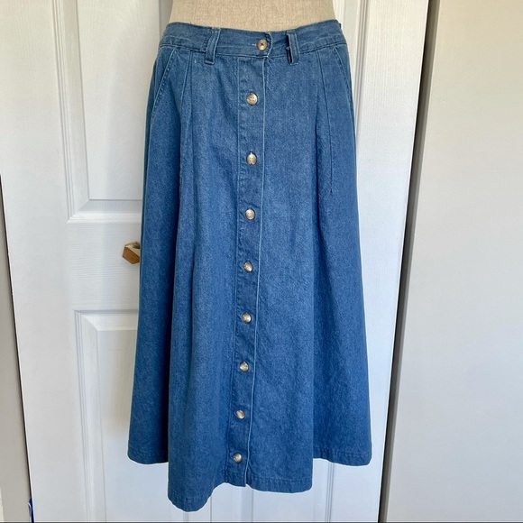 HUNTINGTON RIDGE Vtg Button Front Chambray Skirt - Picture 1 of 9